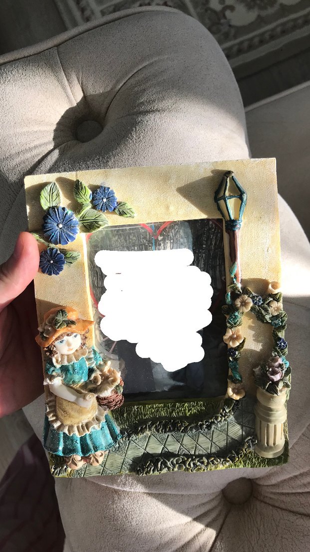 American Vintage Mavi Çiçekli Kız Figürlü Dekoratif Çerçeve - Görsel 2