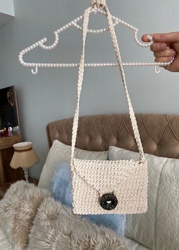 Örgü Beyaz Bohem Kadın Çanta - Görsel 2