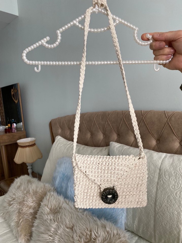 Örgü Beyaz Bohem Kadın Çanta - Görsel 2