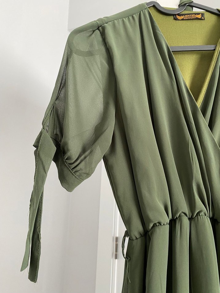 Kahverengi V Yaka Uzun Salaş Elbise - Görsel 4