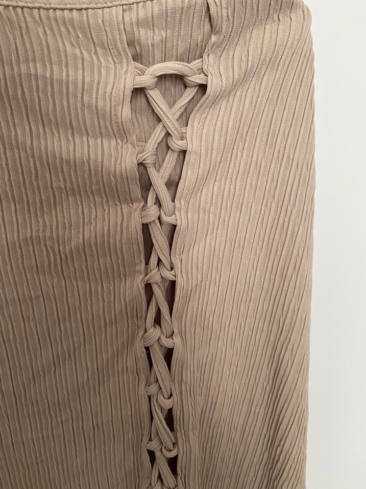 Bej Pilili Uzun Keten Etek - Görsel 2