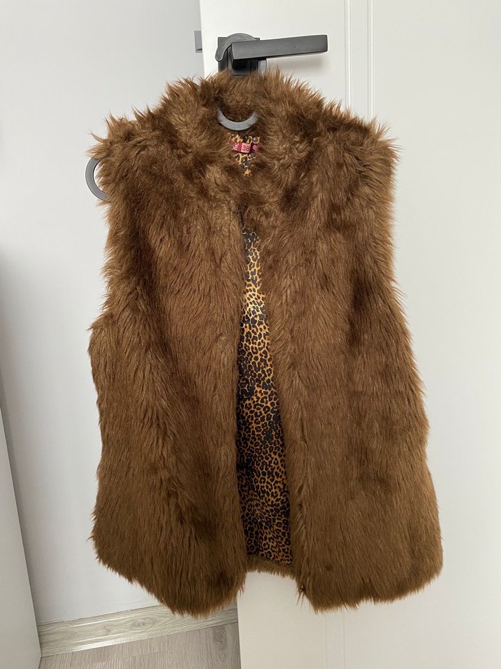 Kahverengi Kürklü Bohem Yelek - Görsel 2