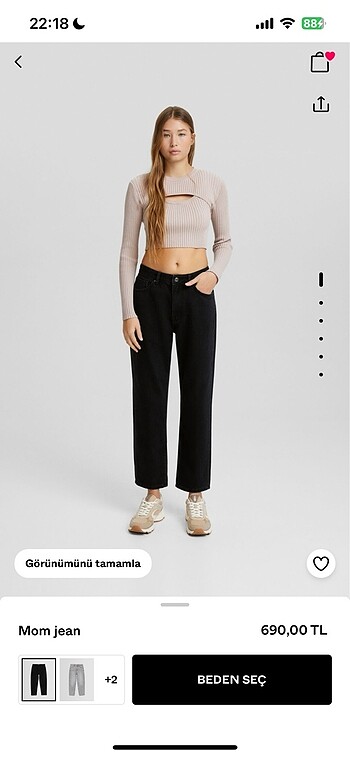Bershka Siyah Mom jean