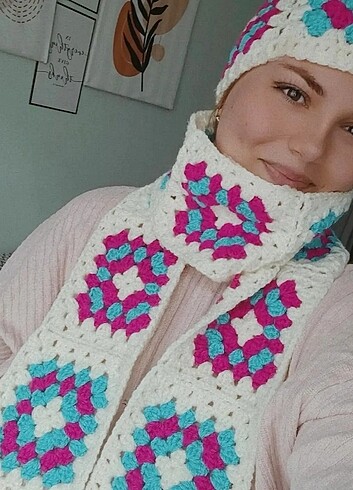 Diğer El emeği motif atkı şapka takım