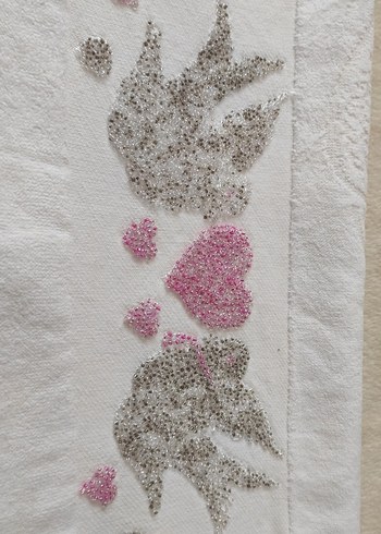 Çeyizlik işlemeli Nakışlı Beyaz Havlu - Görsel 2