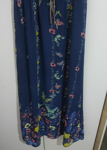 Kemer Detaylı Lacivert Bohem Uzun Şifon Astarlı  Elbise - Görsel 3