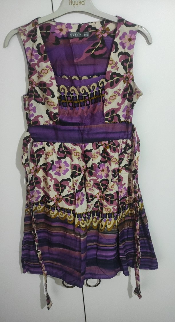 Bohem Mor Desenli Kuşaklı kisa Elbise - Görsel 3