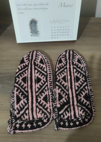 Pembe Siyah Çeyizlik Örgü Kadın Patik - Görsel 2