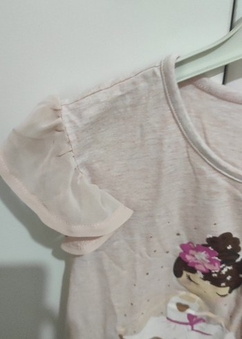 Kız Çocuk Pembe Fırfırlı Baskılı Tişört - Görsel 3