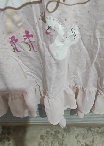 Kız Çocuk Pembe Fırfırlı Baskılı Tişört - Görsel 4