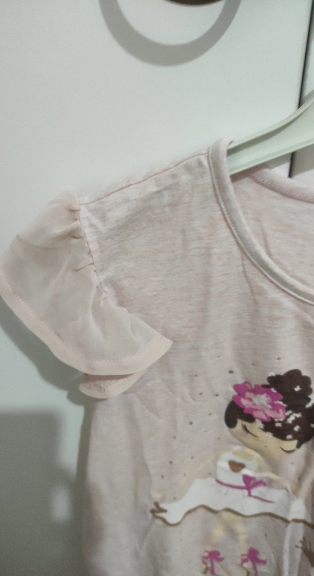 Kız Çocuk Pembe Fırfırlı Baskılı Tişört - Görsel 3