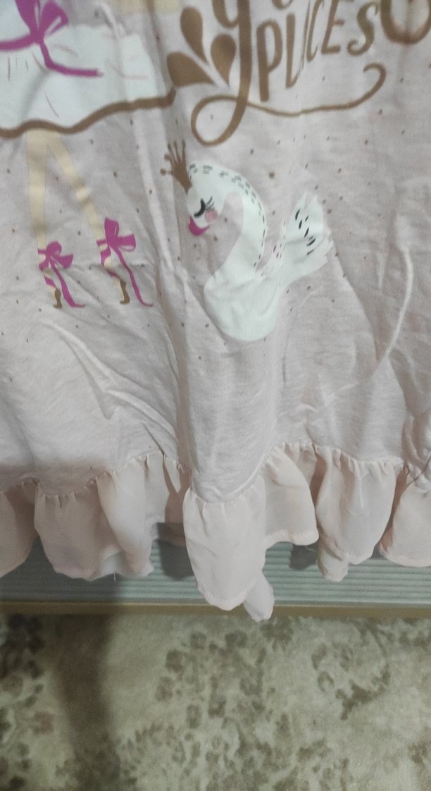 Kız Çocuk Pembe Fırfırlı Baskılı Tişört - Görsel 4