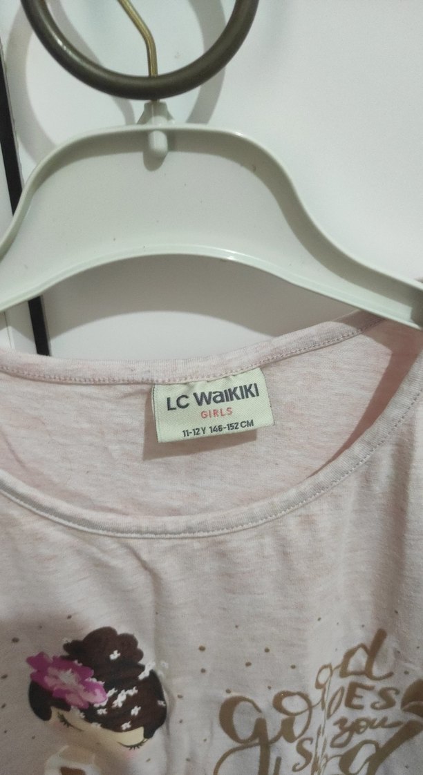 Kız Çocuk Pembe Fırfırlı Baskılı Tişört - Görsel 2