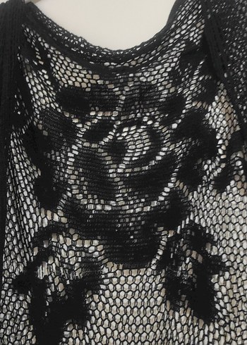 Siyah Örgü Bohem Kadın Omuz Şalı - Görsel 2