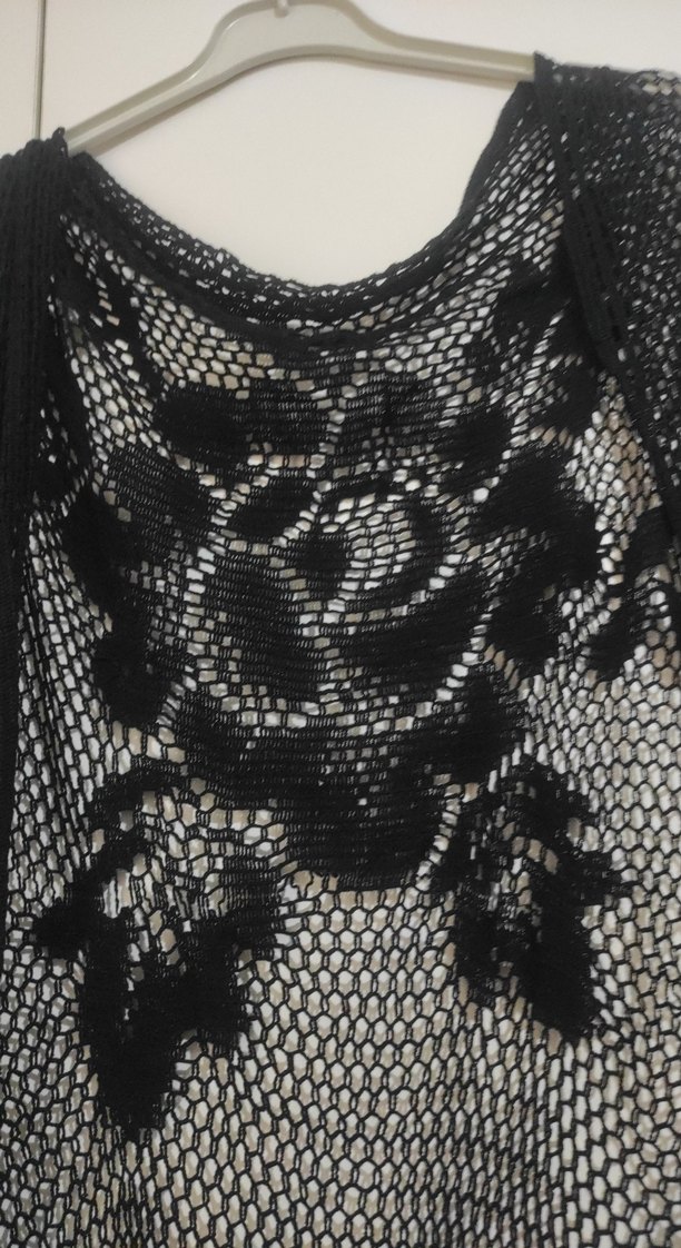 Siyah Örgü Bohem Kadın Omuz Şalı - Görsel 2