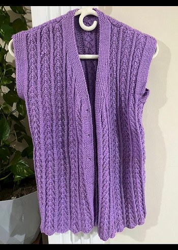 Mor V Yaka Örgü Kadın Yelek - Görsel 3