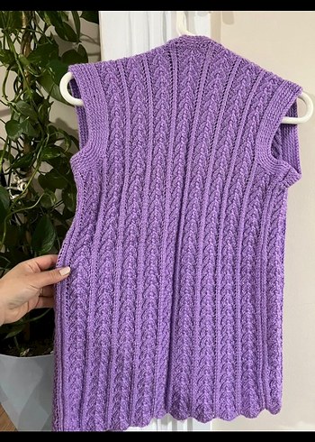 Mor V Yaka Örgü Kadın Yelek - Görsel 4
