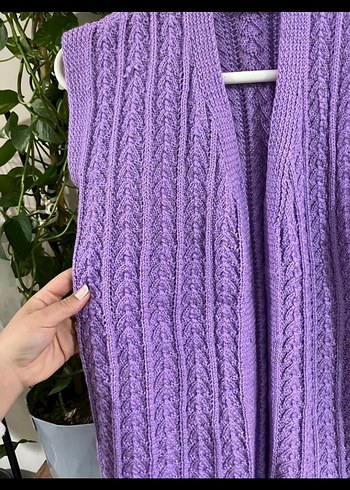 Mor V Yaka Örgü Kadın Yelek - Görsel 2