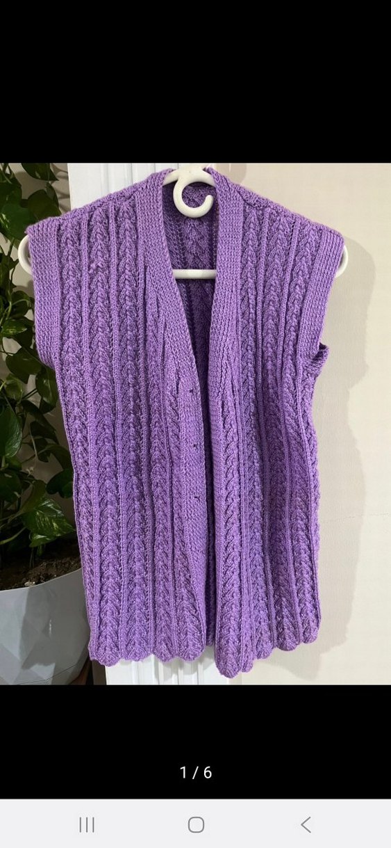 Mor V Yaka Örgü Kadın Yelek - Görsel 3
