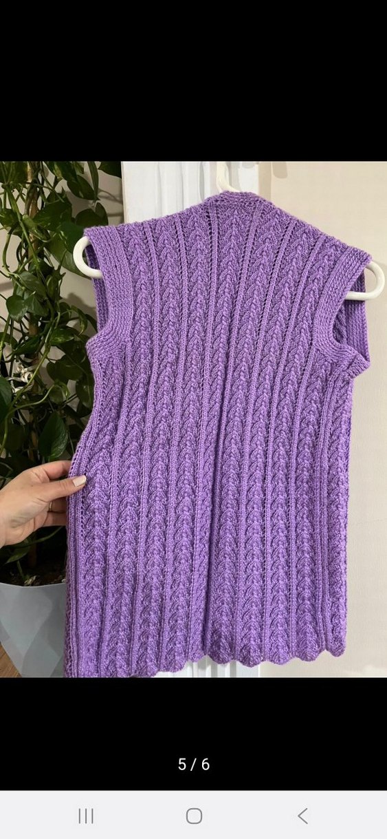 Mor V Yaka Örgü Kadın Yelek - Görsel 4