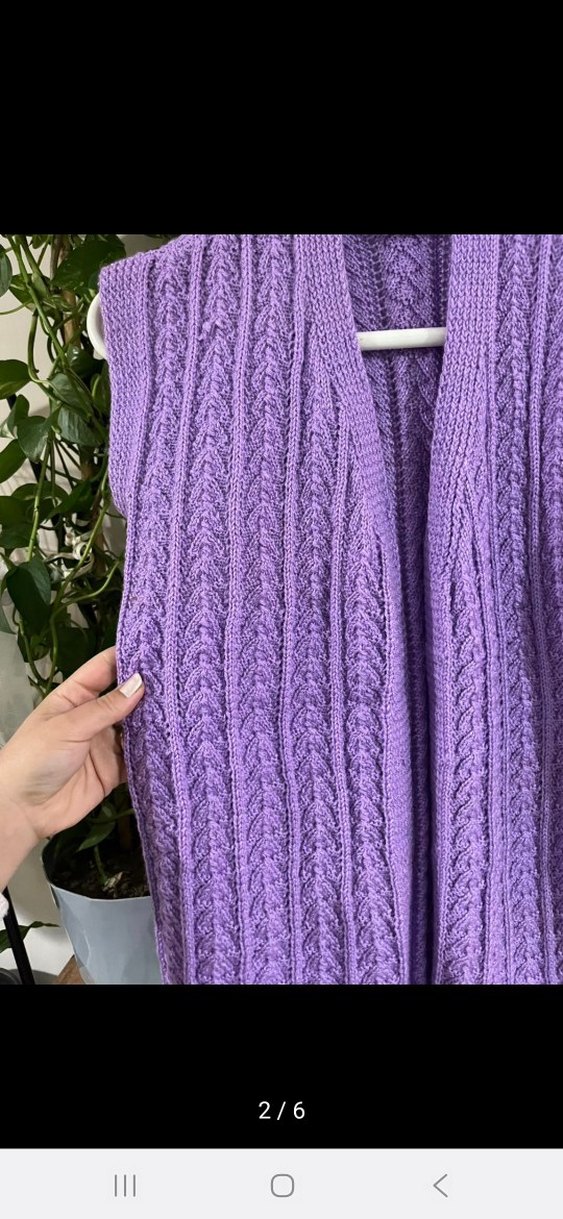 Mor V Yaka Örgü Kadın Yelek - Görsel 2