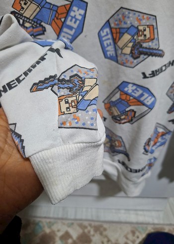 Beyaz Minecraft Baskılı Erkek Sweatshirt - Görsel 2