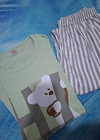 Yeşil Ayıcık Baskılı Kısa Kollu Kadın Pijama Takımı - Görsel 5