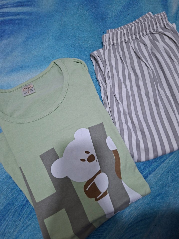 Yeşil Ayıcık Baskılı Kısa Kollu Kadın Pijama Takımı - Görsel 5