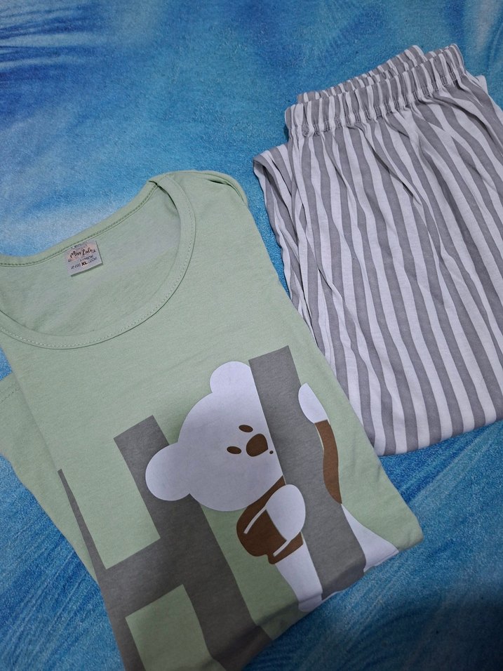 Yeşil Ayıcık Baskılı Kısa Kollu Kadın Pijama Takımı - Görsel 2