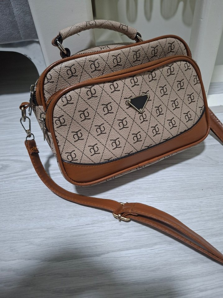 Kahverengi Baskılı Deri Kadın Çanta - Görsel 5