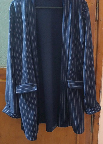 Lacivert Çizgili Kadın Blazer Ceket
