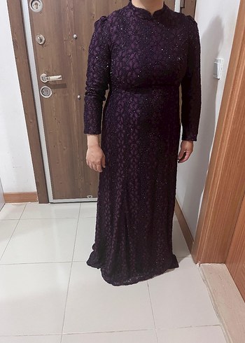 Uzun Mor Dantelli Gotik Abiye Elbise