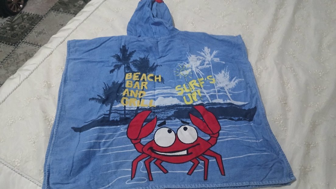 Mavi Baskılı Erkek Çocuk Bornoz Panço - Görsel 2