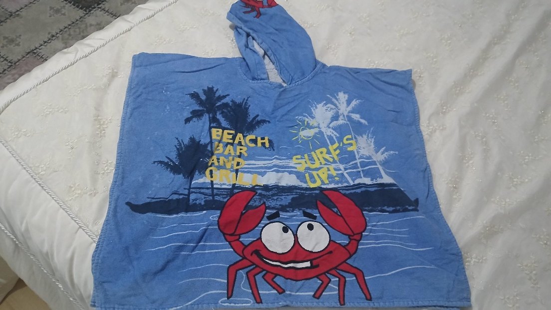 Mavi Baskılı Erkek Çocuk Bornoz Panço - Görsel 3