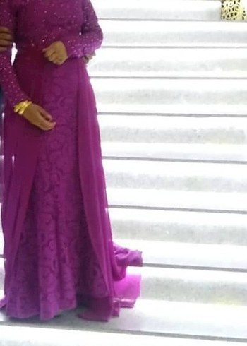 Abiye Uzun Kollu Pembe Drape Detaylı Nişan Elbisesi