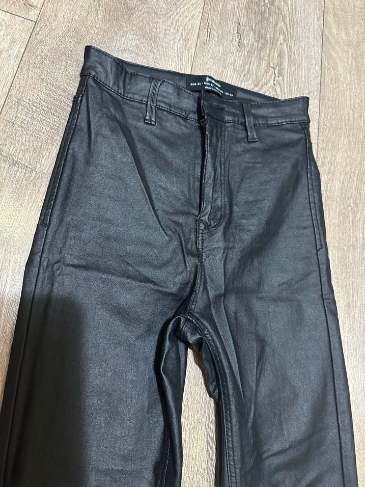 Siyah Deri Kemerli Skinny Pantolon mumlu pantolon - Görsel 4