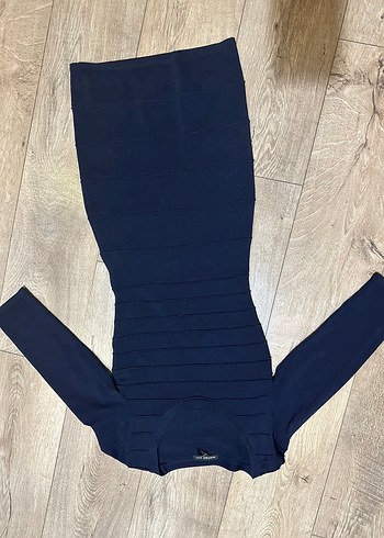 Lacivert Midi V Yaka Yetim Kollu Elbise - Görsel 4