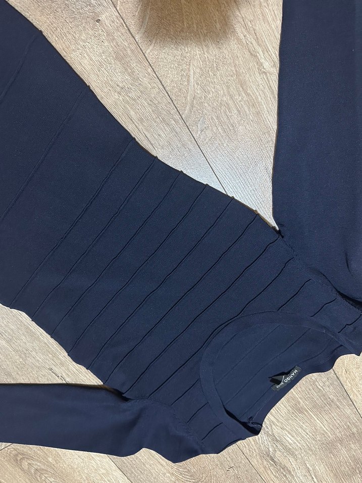 Lacivert Midi V Yaka Yetim Kollu Elbise - Görsel 3