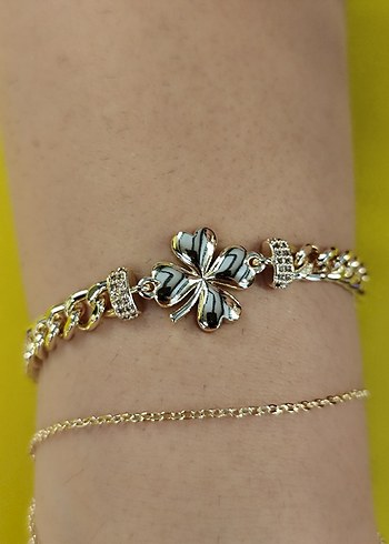 Altın Renkli Zincir Detaylı Şahmeran ve Yonca bileklik - Görsel 2