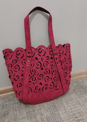 Pembe Süet Dantel Detaylı Çanta