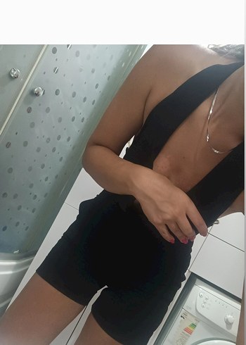 Siyah Deri Mini V Yaka Tulum - Görsel 2