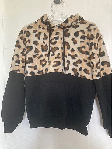 Olalook marka kapüşonlu yarı leoparlı sweatshirt