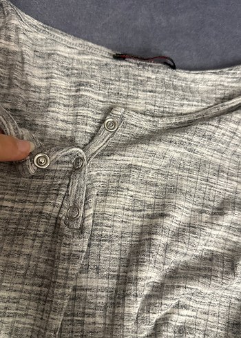Gri Kısa Kollu Hamile Keten Tişört - Görsel 2