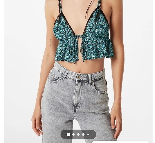 bershka crop üst askılı turkuaz