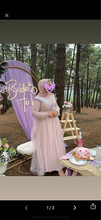 Tüllü pembe tesettür abiye elbise
