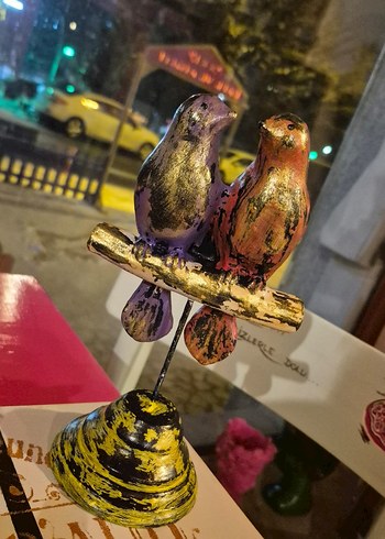 Tümüyle El Yapımı Renkli Kuş Figürlü Dekoratif Biblo - Görsel 5