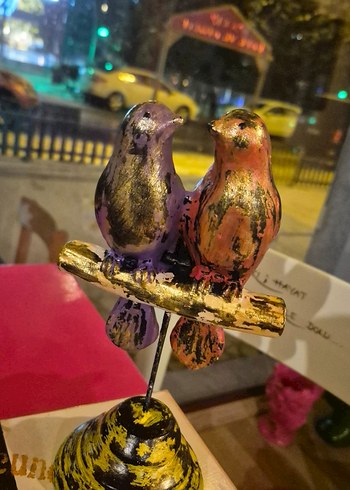 Tümüyle El Yapımı Renkli Kuş Figürlü Dekoratif Biblo - Görsel 2