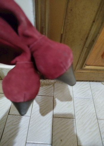 Bordo Süet Topuklu Kadın Bot - Görsel 4