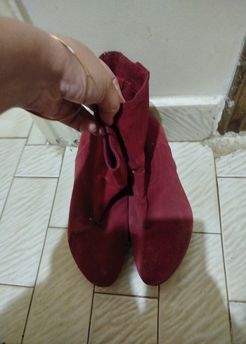 Bordo Süet Topuklu Kadın Bot - Görsel 2