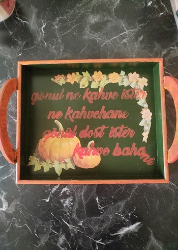 El Yapımı Balkabağı Desenli Ahşap Tepsi - Görsel 3